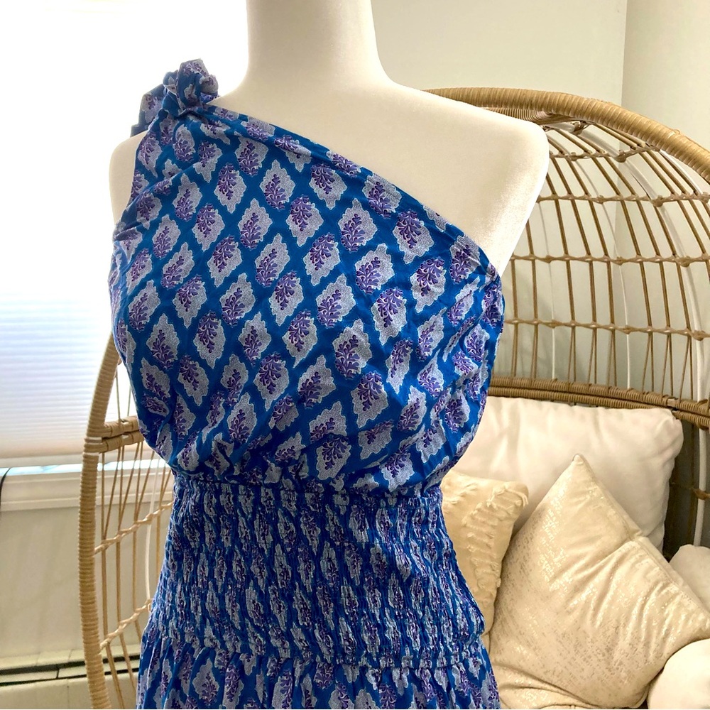 Cupshe Blue Purple Feather Print Halter‎ Maxi Dress NWT Size Small Boho Resort - Picture 2 of 10